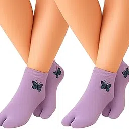 yuneek Women Ankle Length Thumb Socks Cotton | Printed | Trendy | Comfortable Pack of 2-picture-34