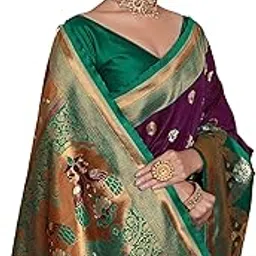 ethnicjunction Women's Silk Blend Woven Paithani Saree With Blouse Piece |Karva Chauth Special Saree-picture-42