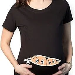 TheYaYaCafe Mothers Day Peek A Boo Women's Pregnancy Maternity T-Shirt Top Tee Round Neck Half Sleeves-image-2