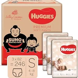 Huggies Baby Premium Soft Pants Sumo Monthly Pack, Small Size Diaper Pants, 246 Count, 82 Count-picture-59