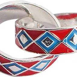 dhruvs collection Exclusive BIS Hallmarked 925 Pure Sterling Oxidized Silver Red Color Meena/Enamel Toe Ring/Bichhiya (Thai Trend) / Mid Finger Ring For Girls & Women-picture-16