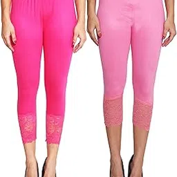 LGC VC Spandex Laced Capri, Hot Pink & Baby Pink Combo, Size-M to XXL - Pack of 2 Capri's-picture-25
