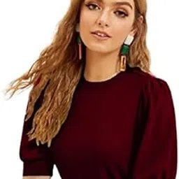 dream beauty fashion Women's High/Turtle Neck Short Sleeves Stylish Casual Crop Top, 17 Inches (Top-491 to 500 Sofia.)-picture-35