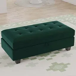 SOFALIZE - Modern Channel Tufted Bench Velvet Fabric Upholstery Puffy Design Wooden Legs Storage Bench for Living Room, Bedroom, Guestroom, Hallways. (Green)-picture-17