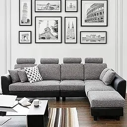 CASASTYLE CasaStye Wronster 6 Seater Fabric & Leatherette Interchangeable L Shape Sofa Set (Light Grey-Black)-picture-19