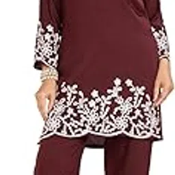 veda fab Women's Cotton Muslin White Floral Embroidery 3/4 Sleeves V-Collar Neck Co-Ord Set-picture-10