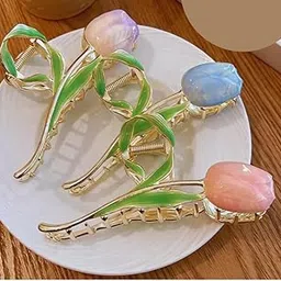 AVORABLE TRADERS Tulip Hair Claw Clip, 3PCS Cute Metal Flower Clip Non Slip Hair Clamp Claws Combo Hair accessories for Women Girls(Multicolor) (Pack Of 3)-picture-44