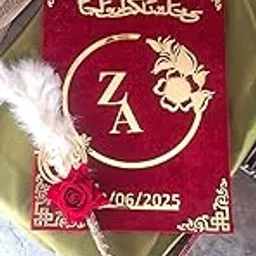 NIKAH NAMA Booklet Maroon Colour – Islamic Wedding Contract Book with Thumb Impression & Signature Sections | Elegant Acrylic Golden Combo of Nikah Nama | Wedding Gift Set-image-16