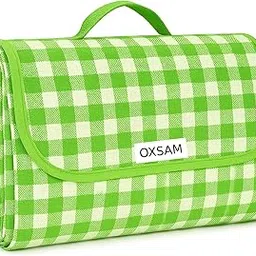 OXSAM Picnic Blanket Waterproof Beach Rug 6.5x5 ft Large Beach Picnic Mat with Portable Handy Tote for Travel Sports Home Yoga Park Grass Picnic (Green Checks, 6.5x5) image 1