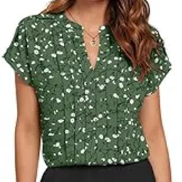 impression fab Women's Floral Print V-Neck Blouse, Short Sleeve top for Woman | Crop top for Woman-picture-23