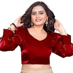 zonoro Women's Organza Silk Puffy Full Sleeve Blouse Woven Long Balloon Sleeve Saree Blouse -Free Size Blouse-Ready to Wear Stylish Blouse Design-Designer Blouse -1PC-picture-56