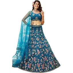 Woman's Fantastic Blue Embroidered Net Bridesmaid Lehenga Choli With Dupatta-picture-43
