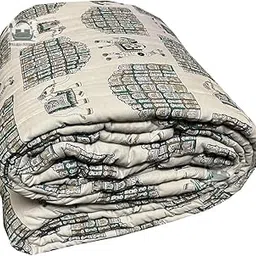 PINAARAS INTERIOR Pure Cotton Razai Traditional Jaipuri Animlas Design Quilt Printed Lightweight Single Bed Quilt/Razai/Rajai - Green (85X55 Inche)-picture-21