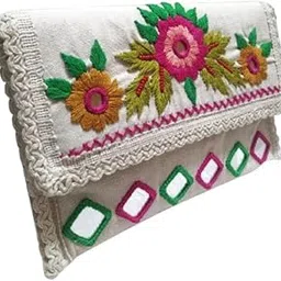 frowwy Handmade Macrame Women Fashion Bag | Cotton Handbag with Ethnic Rajasthani Embroidery | Sling Clutch with Handle & Crossbody Strap | Wedding Purse for Women image 1