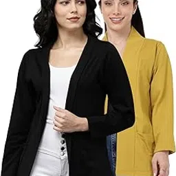 kryptic Pack of 2 Womens Cotton Solid Open Front Regular Fit Shrug with Pocket for Layering-picture-10
