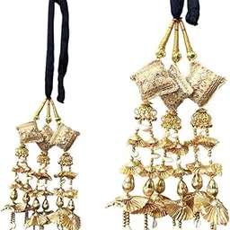 Traditional Hair Pranda, Black with Gold Tassels, Decorative Hair Accessory-picture-50