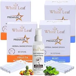 White Leaf Herbals Frutta & Mint Flavour Cigarette, Tobacco and Nicotine Free Herbal Smoke Sticks Pack Of 4 (80 Sticks With 100ML Shot)-picture-23
