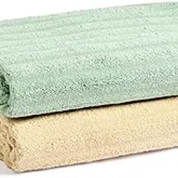 Haus & Kinder Allure Zero Twist Bath Towel Pack Of 2 | Large Size Bathing Towel | 100% Cotton Towel for Men, Women | Gym Towels, Spa Towels | 500 GSM | Beige & Green | 70 x 140 cm Perfect for Everyone-picture-46