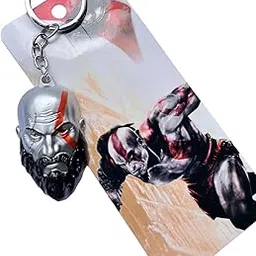 elegant attire club 3D New Game God Of War 4 Kratos 3D Head Keychain Leviathan Axe Key Chain Ring Metal For Men Car Fans Gift-picture-10