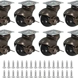 PATIKIL 1.5 Inch Ball Caster Wheels with Brake, 8 Pack 360° Rotating Swivel Top Plate Wheels 298 lbs Total Capacity Locking Caster with M8 Screws for Furniture Table Cabinet Bronze-image-0