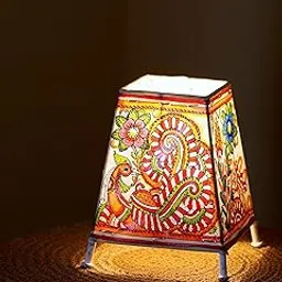 Local Kala�s 100% Handcrafted Handpainted Kalamkari Leather Lamp Shade | Bulb Holder & 2 mtr. Wire with Plug | 16 cmx15 cm | Home Decoration and Gifting (Orange Peacock)-picture-25