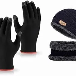 MAXXOX 3 Pack Combo Winter Gloves And Cold Hat With Cold Muffler For Men And Women-picture-39