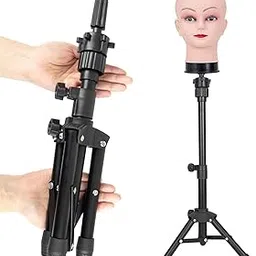 THE WHITE SHOP Wig Stand Tripod, 25 Inch Adjustable Mannequin Head Stand, Wig Head Stand for Training Heads And Canvas Block Head (Mannequin Head Not Included) ( Color : Black )-image-4