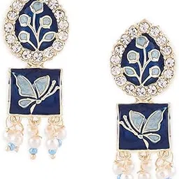 zaveri pearls Blue Meenakari Traditional Yellow Gold Butterfly Jhumki Earring For Women-ZPFK14379-picture-31