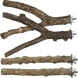 KUTKUT Bird Perch 4 PCS Natural Wood Stand Parakeet Toys Bird Cage Accessories for Parrots Conure Love Birds Supplies Budgie Platform-picture-11