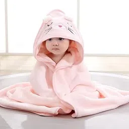 Minimavin Hooded Baby Towels Newborn - Premium Baby Towel Set for 0 to 2 Years, Ultra Soft and Absorbent, Ideal for Newborns and Infants, Cute and Cozy for Bath Time | 80cm X 80cm (Hooded Pink)-picture-10