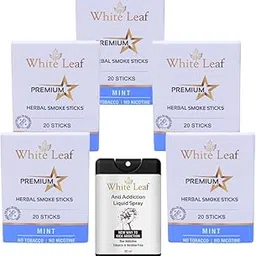 White Leaf Tobacco & Nicotine-Free Premium Herbal Cigarette Mint Flavour, Pack of 5(100 Sticks With 20ML Shot)-picture-26