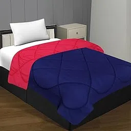 JaipurFabric 300 GSM Solid Plain Reversible Summer Microfiber AC Comforter/Duvet| All Season Single Size 3 Layered Quilted Blanket for Single Bed (220 cm x 152 cm,Navy Blue| Pink)-picture-23