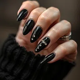 FAVHOME 24 PCS Fake Artificial Nail Set with Self-Adhesive Stickers | Artificial Nails for Home Manicure, Parties, Weddings, and Quick Setting Press-On Nails with Designs (Black, Standard)-image-71