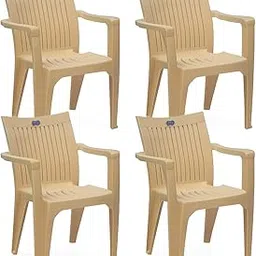 Oaknest Neelkamal CHR2209 Plastic Chair with Armrest for Home & Outdoor | Durable & Comfortable Seating | Marble Beige | Set of 4-picture-16