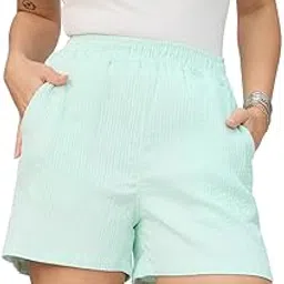 the souled store Summer Shorts: Aqua Women and Girls Pull On Solid Above The Knee Length Polyester Shorts-picture-38