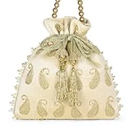 lavie signature Women's Ely Paisley Embellished Potli Bags for Ladies & Girls | Women Pouches for Festive Seasons & Wedding | Batwa Bag Bridal Purse | Gift For Women-picture-14
