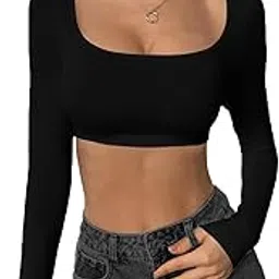 the blazze Women's Cotton Stylish Western Basic Solid Wear TV Oval Neck with Full/Long Sleeve Crop Top for Women L283-picture-10