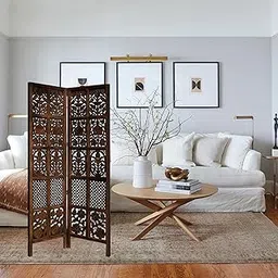 Wooden Room Divider Screen, Panel Carved Floral Design, Brown – Elegant Privacy Partition for Home & Office (2)-picture-26