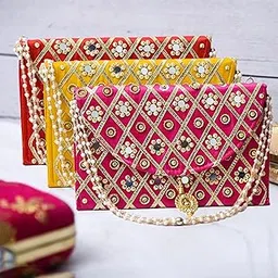 Heart Home Traditional Ladies Clutch Hand Purse with Handle | Suitable for Gifting | Mirror Check Purse | Pack of 3 | Multicolor-picture-10