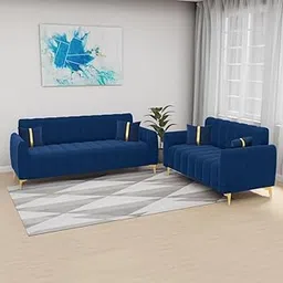 FURNY Harmony 5 Seater Fabric Premium 3+2 Sofa Set for Living Room (Blue)-picture-17