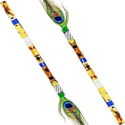 Bamboo Flute | Bansuri | Natural Medium Scale | for Professional/Beginner Basuri | Traditional flute with Peacock feather | 16 inch Bamboo Bansuri with peacock feather flute pack of 2-picture-63