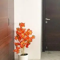 Fourwalls Decorative Artificial Japanese Maple Floor Plant Without Pot (100 cm Tall, Orange)-picture-10