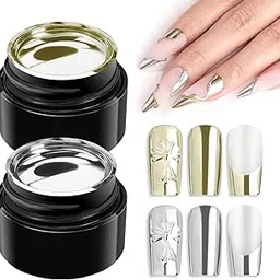generic Chrome Gel Nail Polish Set: Metallic Gel Nail Polish, Silver and Gold 3D Metal Painting Gel for Nail Art Soak off UV/LED Glossy Mirror Effect Nail Glue Gel for Home Salon DIY Manicure（2pcs）-picture-16