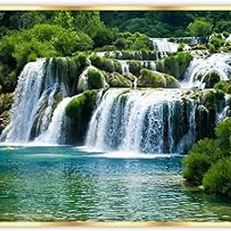 SAF paintings Waterfall Nature UV Coated Home Decorative Gift Item Framed Painting 14 inch X 20 inch SANFM3049, Multicolor, Standard-image-3
