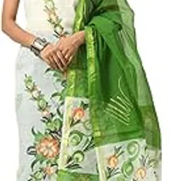 sunehridoria Kota Doria Cotton Blend Dress Material Hand Brush Painting Design With Follower Pattern 3 Peice Suite (Top, Dupatta & Bottom) 2.5 Meters [White/yellw colour]-picture-45