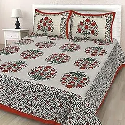 RHF Double Bedsheets with 2 Pillow Cover 100% Cotton Jaipuri bedsheets by RHF Traditional- Red Green-picture-14