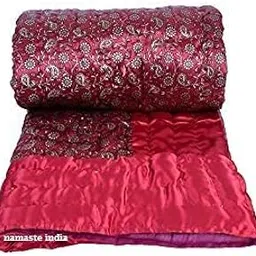 HOPEE Shop Jaipuri Silk Double Bed Quilt/Blanket/Cotton Filling Maroon Color Gold Print Razai/ 220 TC Dohar for Winter and AC Room-picture-15