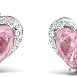 18KT White Gold Diamond Embrace Rose Quartz Stud Earrings for Women-image-62