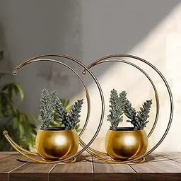 FUNTEREST Metal Gold Flower Vase for Vintage Antique Home Decor | Decorative Vintage Table Gold Flower Vase for Home Decoration Long Vase (Set of 2) (Flowers Not Included)-picture-18