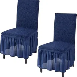 HOKIPO Set Of 2 Elastic Dining Chair Slipcovers With Frills (Ar-4650-J6*2), Blue-picture-33